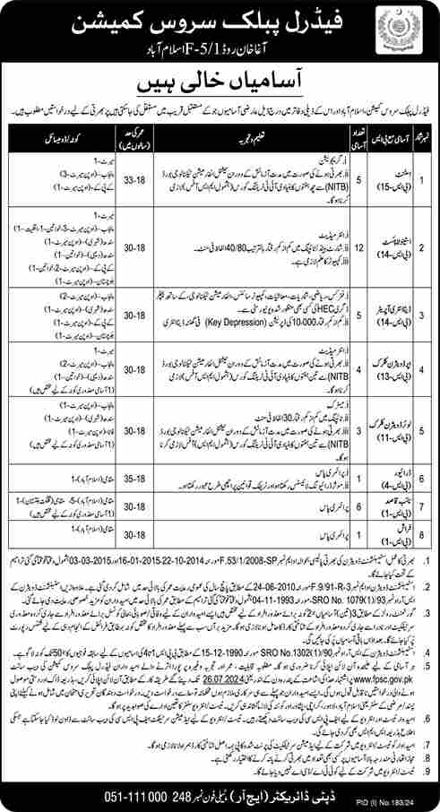 Latest FPSC Jobs in Islamabad July 2024-Apply Online