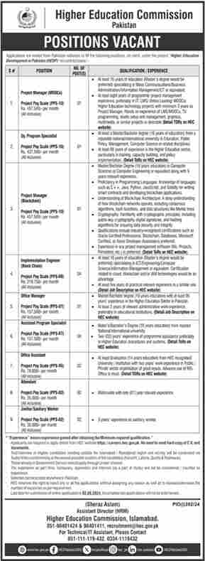 Latest HEC Jobs in Islamabad 2024-Higher Education Commission Jobs